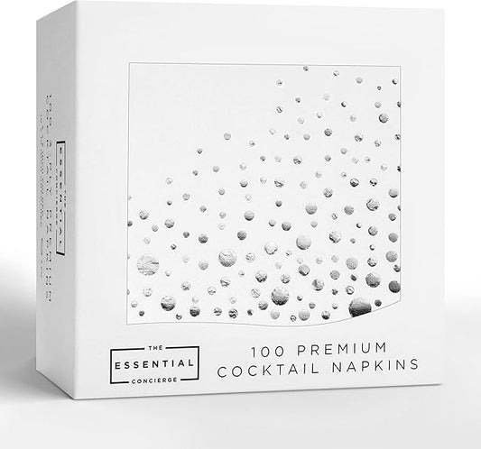 Stylish Silver Cocktail Napkins, 100 3 Ply White and Silver Napkins for Wedding Reception, 5x5 Inch Wedding Cocktail Napkins, Paper Cocktail Napkins for Party, Bridal Shower Napkins or Party Napkins