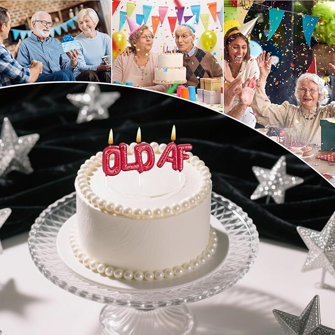 Funny Old AF Birthday Candles for Cake – Humorous Birthday Cake Candles for Milestone Birthdays & Retirement Parties (Red)