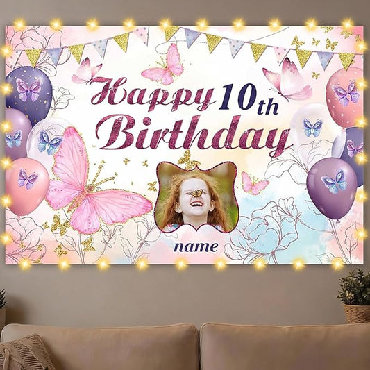 Custom Butterfly Decorations for Birthday,Personalization Butterfly Birthday Decorations Banner