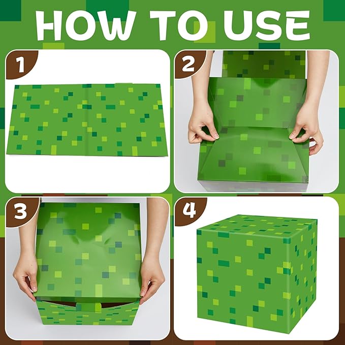 12Pieces Large Pixel Mining Party Boxes Video Game Party Decorations Pixel Mining Theme Birthday Parties Supplies Pixelated Video Gaming Centerpieces Boxes for Kid Teen Gift Birthday Parties Favor