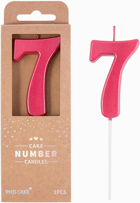 PHD CAKE 2.76 Inch Modern Red 7 Number Birthday Candles, Cake Candles for Party Celebration