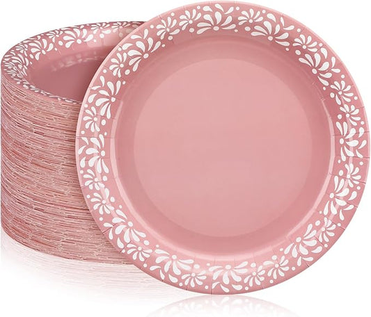 Yungyan 100 Pcs 7 Inch Pink Cielito Lindo Party Decoration Cielito Lindo Paper Plates Platos De Barro Mexican Plates for Baby Shower Talavera Wedding