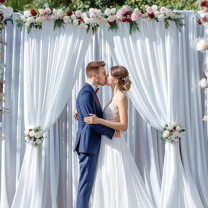 10x10ft Wrinkle Free White Backdrop Curtain for Parties Soft Fabric Drapes Wedding White Curtain Backdrop for Birthday Party Decorations Background for Photography 5x10ft, 2 Panels