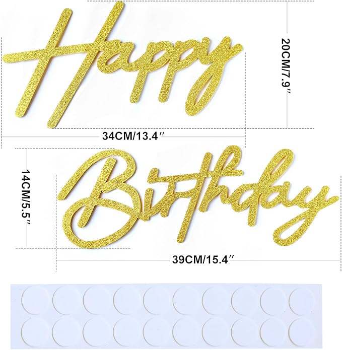 Glitter Gold Happy Birthday Sign for Arch Backdrop - Felt Happy Birthday Letters Signs for Balloon Arch Wall Decorations Large Happy Birthday Remove Logo for Baby Girl Women Party Decor