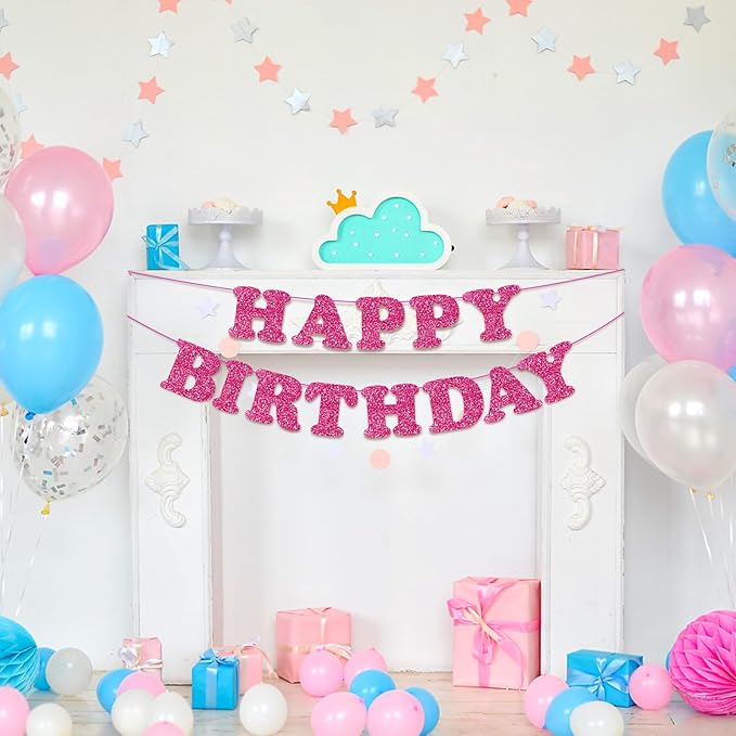 Rose Red Happy Birthday Banner Birthday Party Decorations Happy Birthday Banner Bunting Garland Sign for Kids Boys Girls Adults Birthday Baby Shower Celebration Party Backdrops Supplies