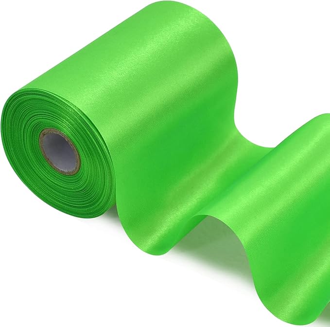 TONIFUL 4 Inch Wide Fluorescent Green Solid Satin Ribbon 22yd Fabric Large Ribbon for Cutting Ceremony Grand Opening Chair Sashes Table Bows Floral Sewing Craft Gift Wrapping Wedding Party Decoration