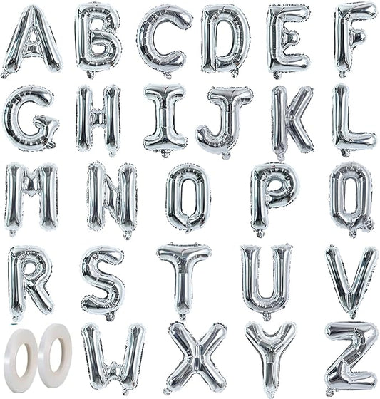 TONIFUL 16 Inch Silver Letter A-Z Balloons,Custom Phrase Mylar Foil Alphabet Letter DIY Personalized Phrase Banner for Birthday Anniversary Celebration Graduation Party Supplies Decoration (26 Pcs)