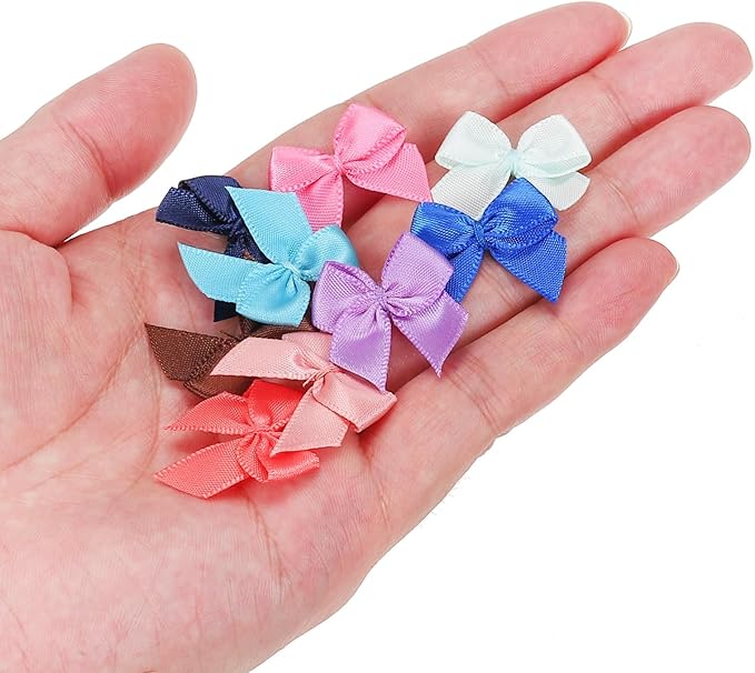 MECCANIXITY 50 Pcs Mini Ribbon Bow 1" Mini Fabric Satin Ribbon Flower Bows for Craft DIY Sewing Wedding Birthday Party Gift Wrap Bows Fruit Green