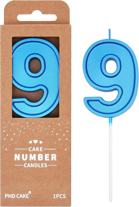PHD Luxe Blue 2.76 Inch 9 Number Birthday Candles, Blue Cake Candles for Party Celebration