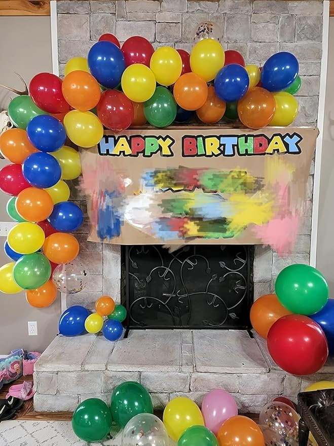 Dagelar Red Yellow Blue Balloons, Rainbow Assorted Latex Balloons, Red Blue Green Yellow with Colourful Confetti Balloon, for Birthday, Festival, Carnival Circus, Robot Blocks, Video Game Party Decor