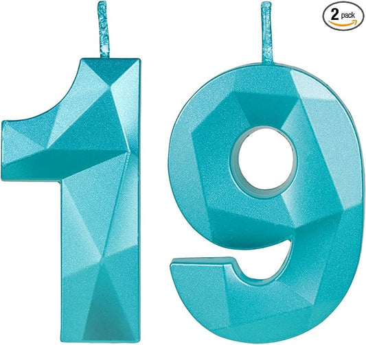 Number 19 Candles,19th Birthday Candles,Teal Blue Happy Birthday Candle for Cake,3D Design Cake Topper Decorations for Girl Women Pet Birthday Party Wedding Anniversary Celebration Supplies