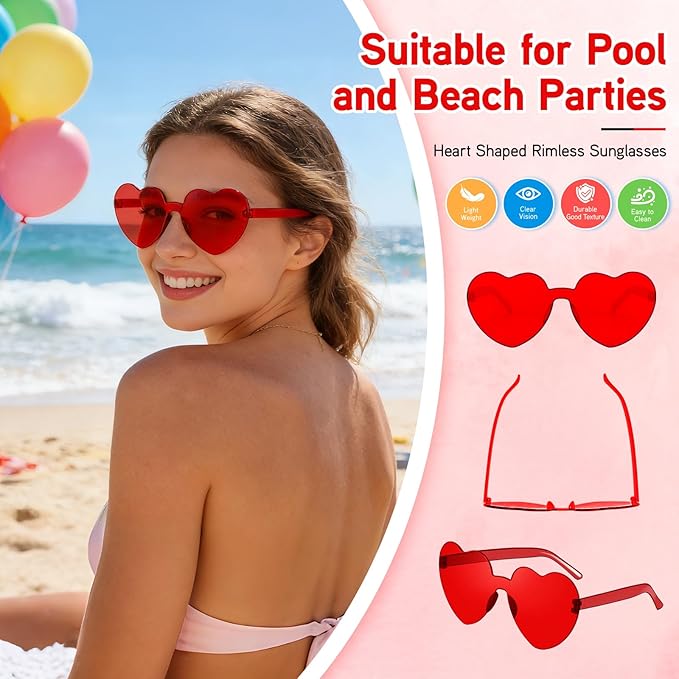 14/42 Pack Heart Sunglasses for Women, Fun Cute Rimless Transparent Candy Color Heart Glasses Party Favors