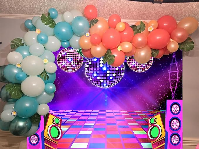 Dance Party Backdrop Retro 80s 90s Theme Stage Dance Ball Music Birthday Party Decoration DJ Photography Background 5X3 ft for Baby Shower Picture Photo Shoot Polyester Fabric, Green