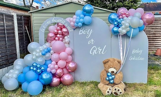 Pink and Blue Latex Balloons, 50pcs 12 Inches Metallic Blue Pink Balloons with 1 Ribbon for Baby Shower, Gender Reveal, Birthday Party Decorations