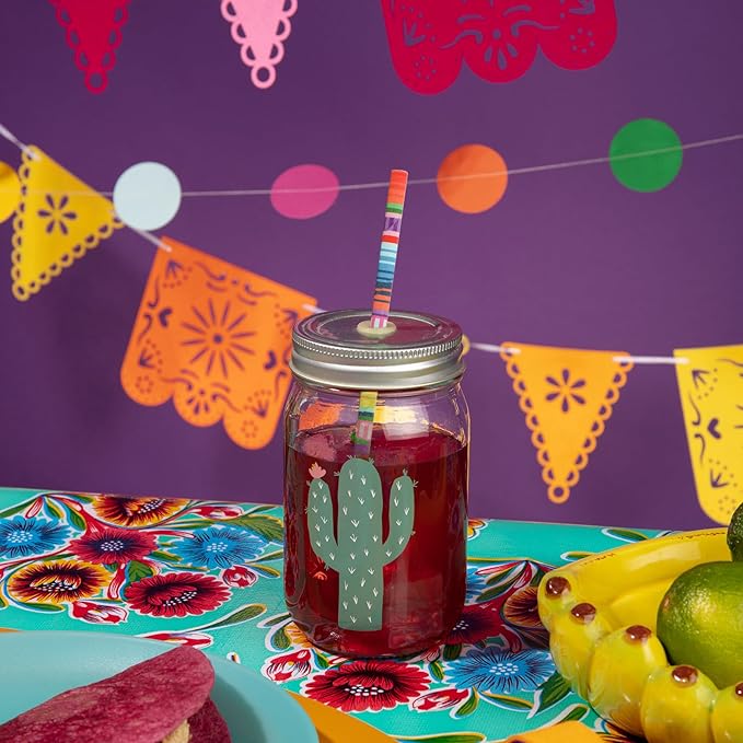 JarThenaAMCS 200Pcs Mexican Fiesta Paper Straws Colorful Mexican Party Drinking Straws Cinco De Mayo Disposable Straw for Mexico Themed Party Supplies