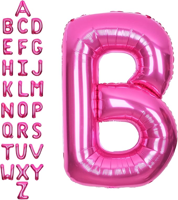 SUWEN 40 Inch Hot Pink Large B Letter Balloons Big Foil Helium Letter Balloons A-Z Jumbo Mylar Happy Birthday Party Decorations for Woman Anniversary Party Supplies