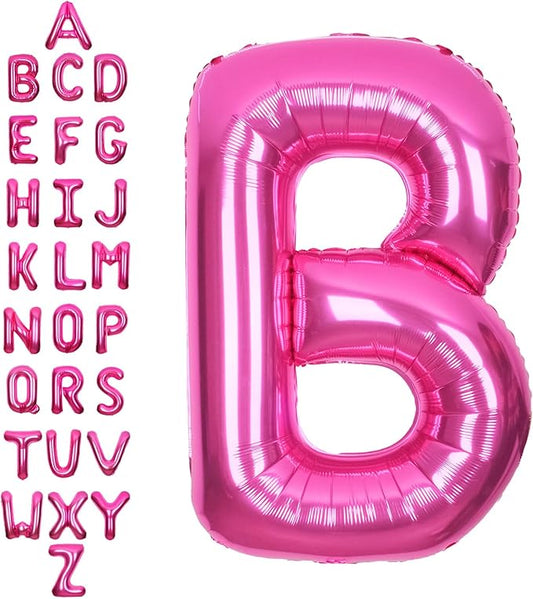 SUWEN 40 Inch Hot Pink Large B Letter Balloons Big Foil Helium Letter Balloons A-Z Jumbo Mylar Happy Birthday Party Decorations for Woman Anniversary Party Supplies