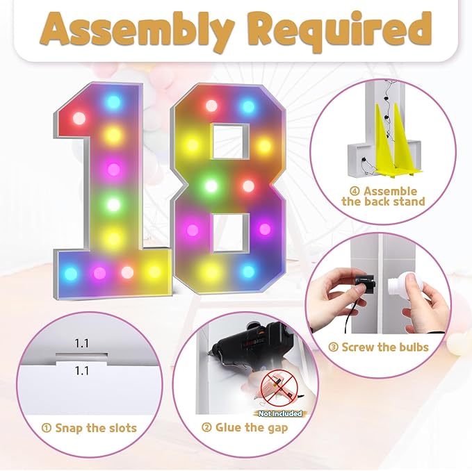 Marquee Numbers Colorful 18th Birthday Decoration: 4FT Large Light Up 18 Year Old Birthday Decorations Anniversary Backdrop Cardboard Sign 18 Colors Number 18 Mosaic Balloon Frame