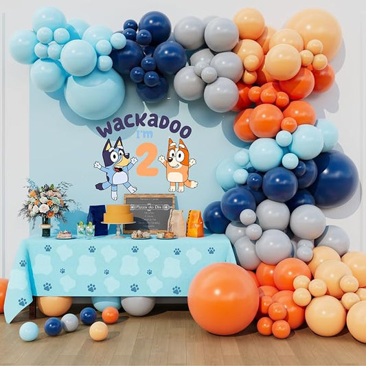 Blue Dog Balloon Arch Garland Kit for Boys Girls Wackadoo I'm Two Birthday Puppy Pawty Dog Birthday Daisy Flower Groovy Party Decorations (Night Blue Orange)