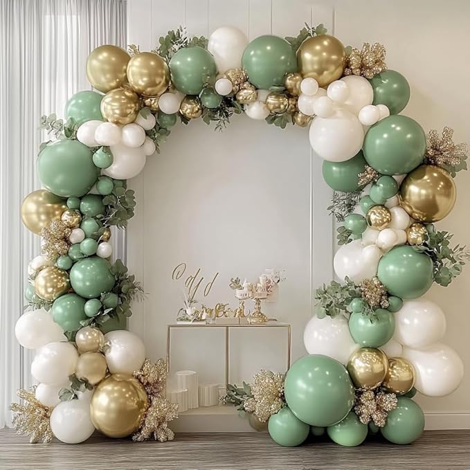 Sage Green Gold Balloon Arch Kit, Sage Green Sand White Beige Metallic Gold Balloons Garland Kit for Bridal Shower Birthday Wedding Jungle Safari Party Decor...