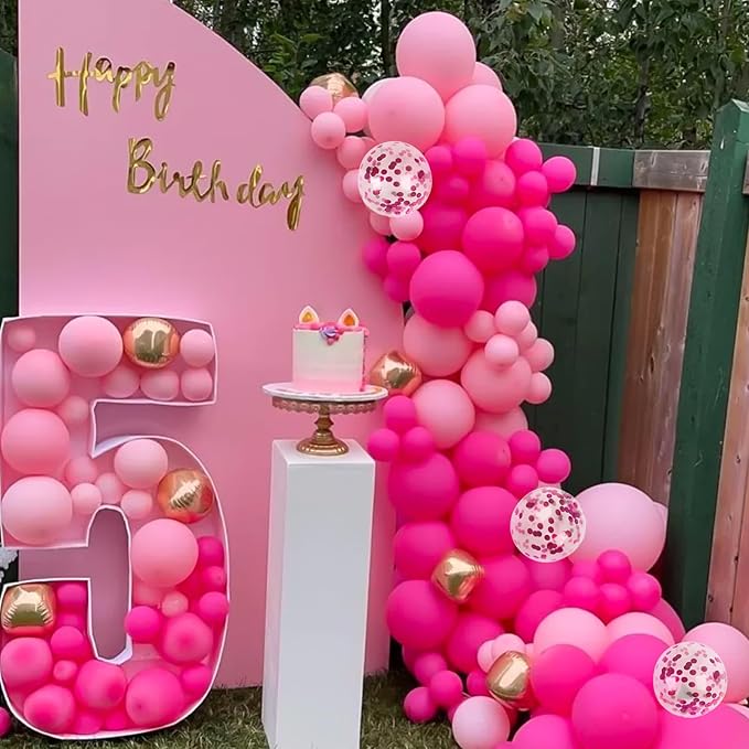 RUBFAC Pink Balloons, Party Balloon for Mother's Day, Hot Pink Balloons for Girls Princess Theme Birthday Decorations Baby Shower Bridal Shower, 65pcs