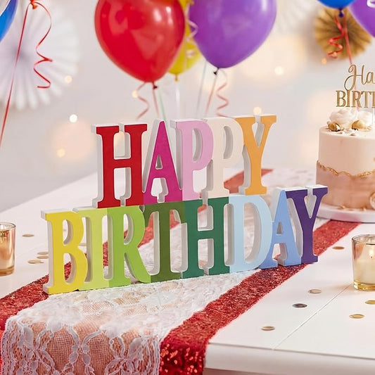 Novabright Happy Birthday Sign Centerpieces for Table Birthday Party Decorations for Women Bday Birthdays Themed Celebration Party Supplies(Rainbow,Glitter)
