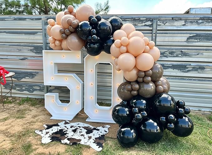 Black Brown Nude Balloon Garland Arch Kit 201Pcs Different Size Brown Balloon Garland for Rodeo Wild West Country Birthday Baby Shower Farm Fiesta Gender Reveal Party Western Theme Party Decor