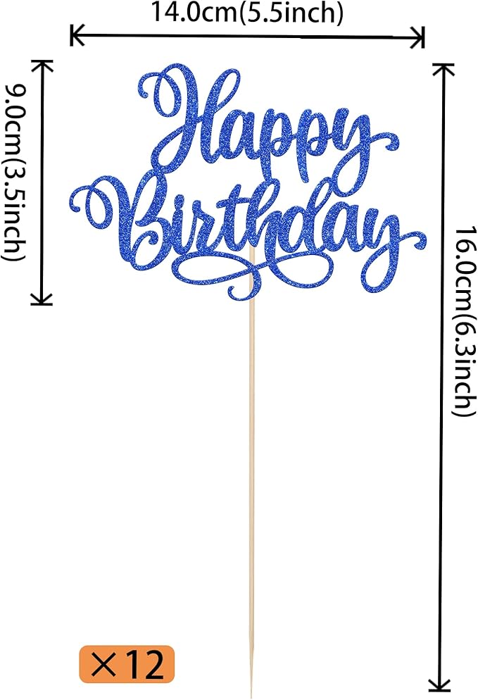 12 PCS Happy Birthday Centerpiece Sticks Double Sided Glitter Happy Birthday Table Flower Centerpieces Decorations for Celebrating Anniversary Theme Party Centerpieces Supplies Dark Blue