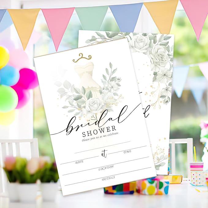 AEHIE 20 Sets Bridal Shower Invitations With Envelopes, Eucalyptus Leaf Double-Sided Printed Invitation Cards for Weddings, Engagement Showers, Parties and Receptions