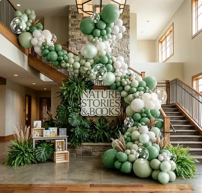 Green White Balloons Double Stuffed Dusty Green Bobo Pearl Balloon Arch Kit Latex Light Olive White Balloon Garland for Bridal Shower Birthday Baby Shower Wedding Anniversary Baptism Decor