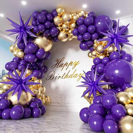 Purple and Gold Balloon Arch Garland Kit 153pcs with Star, 2026 New Year's Dark Purple Metallic Gold Violet Royal Balloons for Adults Prom Luxury Decorations Graduation Birthday Baby Shower