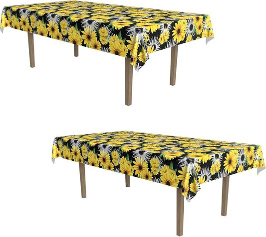 Beistle Sunflower Party Tablecover, 54"x108", 2 Pieces, Spring Summer Picnic Tea Party Table Decorations