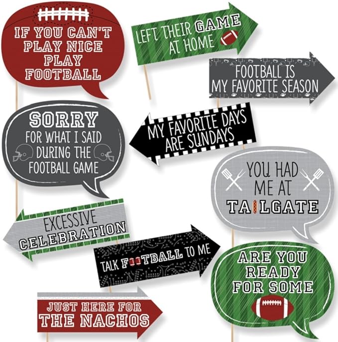 Big Dot of Happiness Funny End Zone - Football - Tailgating Party Photo Booth Props Kit - 10 Piece