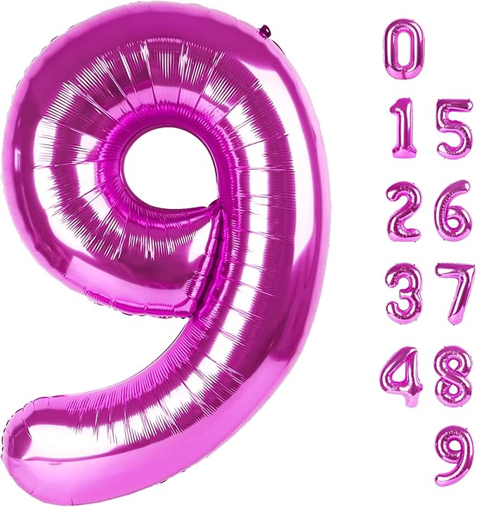 40 Inch Rose Purple Numbers 9 Balloon, Balloons Decorations for 9 19 90 Birthday Party, Engagement, Wedding, Graduations, Photo Shoot Supplies