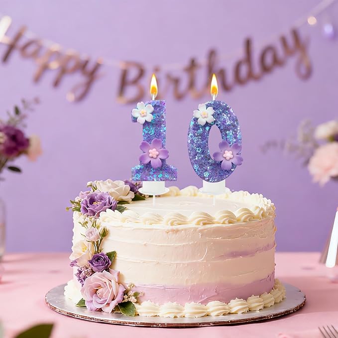 Purple Flower Birthday Candle,Number Birthday Candles for Cake, Ideal Birthday Parties Cake Decor, Wedding Anniversary and Other Celebrations (Number 0, Purple)