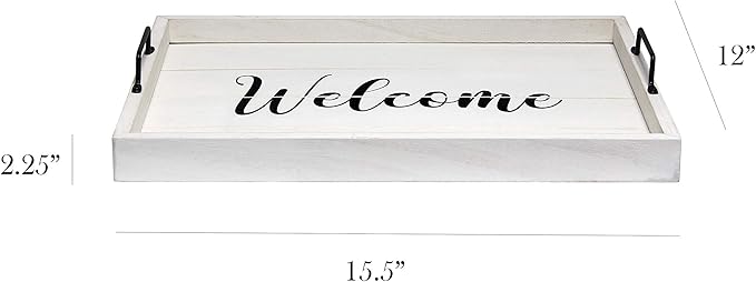 Elegant Designs HG2000-WWC Decorative Wood Serving Tray w/Handles, 15.50" x 12", Welcome (Pack of 10)