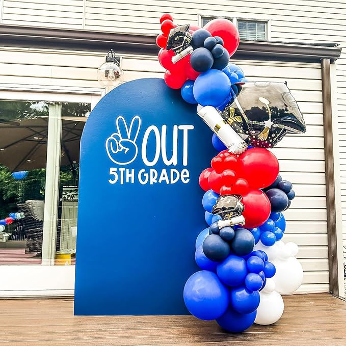 Red Blue Silver Balloon Arch Garland Kit, Memorial Day Patriotic 250th Anniversary USA Balloons 4D Ball Explosion Star Balloon for Independence Day Graduation 4th of July Baseball Birthday Party Decor