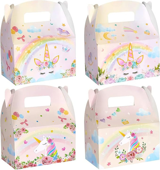 WERNNSAI 12 Pcs Unicorn Party Favor Boxes- Rainbow Unicorn Goodies Boxes for Girls Kids Birthday Supplies Pink Unicorn Candy Gift Boxes For Baby Shower Party Decoration