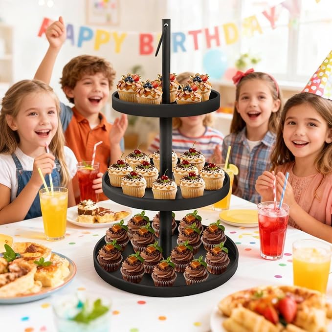Cupcake Stand for 50 Cupcakes,Cupcake Stand Metal 3 Tier Cupcake Tower Black Tiered Tray Stand Cupcake Holder Stand Cake Stand Serving Trays Dessert Stands with Handle for Party