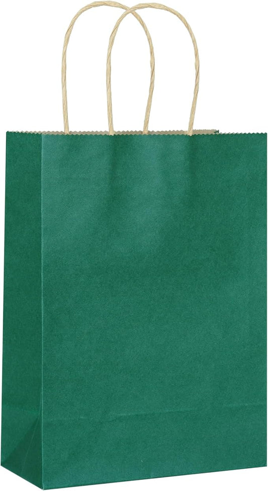 25 PCS Small Gift Bags Kraft Paper Bags with Handles for Party Favor (Dark Green, 8.2 x 6 x 3.1 in)