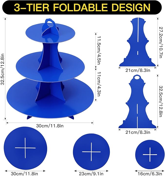 Soleebee 3-Tier Round Cupcake Stand, Cardboard Cupcake Tower, Dessert Cup Cake Stand Tower for Birthday Wedding Party Decoration, Cupcake Tier Stand 2 Set (Dark Blue)