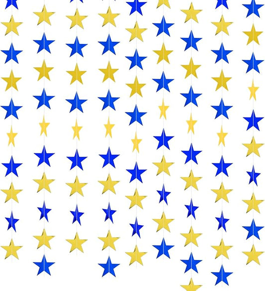 Glitter Star Garland Banner Decor 130 Feet Gold Blue Star Garland Hanging Bunting Banner Backdrop for Graduation Wedding Birthday Holiday Party