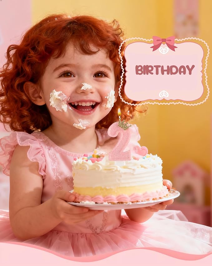 Birthday Candles for Cake, Pink Number Candles, Cake Candles with Greeting Card for Birthday Party Wedding Anniversary Celebrations (2 Candle)