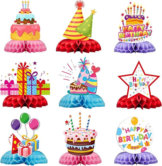 Happy Birthday Decorations 9 Pcs Table Centerpieces,Colorful Birthday Party Supplies Table Decor Set with Happy Birthday Sign, Cupcake Toppers for Birthday Party Decor