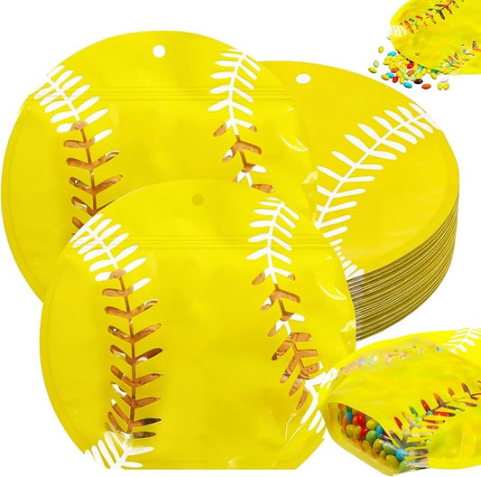 Resurhang 60 Pcs Softball Treat Bags Candy Zipper Cute Softball Food Goodie Gifts Bags Resealable Sport Themed Snack Candy Containers for Sport Birthday Baby Shower Supplies