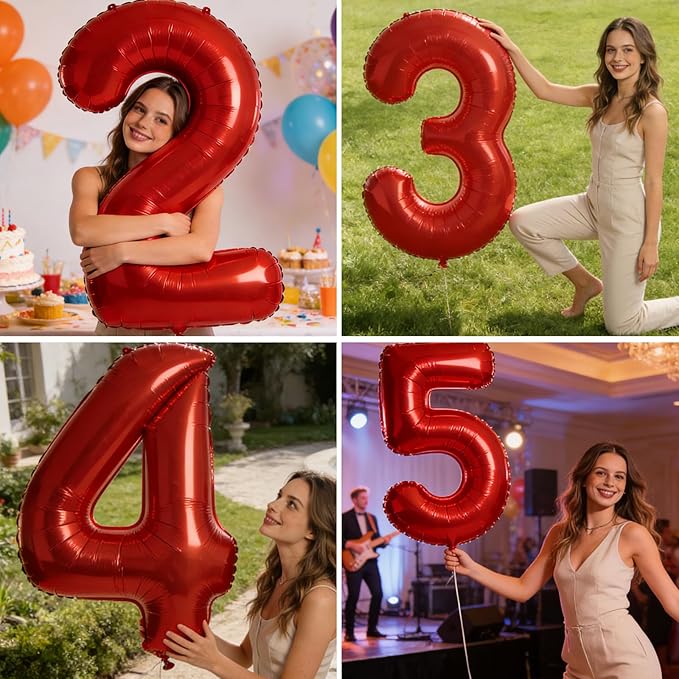 40 Inch Red Number Balloon 0-9, Large Foil Self-Sealing Number 1 Balloon for Birthday Party, Wedding Anniversary, Celebration Decorations, Helium Digital Balloons Supplies