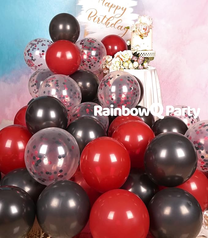 Metallic Shiny Red and Black Balloons 12 Inch 67PCS Red Black Confetti Balloons Latex Helium Balloon Set for Graduation Wedding Birthday Party Decorations
