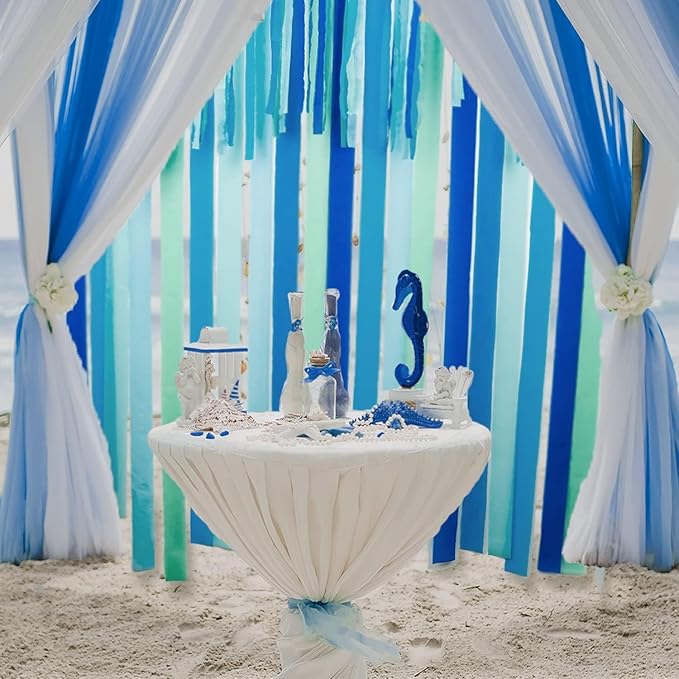 Captain Décor 4 Blue Streamers, 328ft Pack of Crepe Paper Roll, Blue Streamers Party Decorations for Bachelorette Party Decorations (1.8 inch x 82 ft/Roll)
