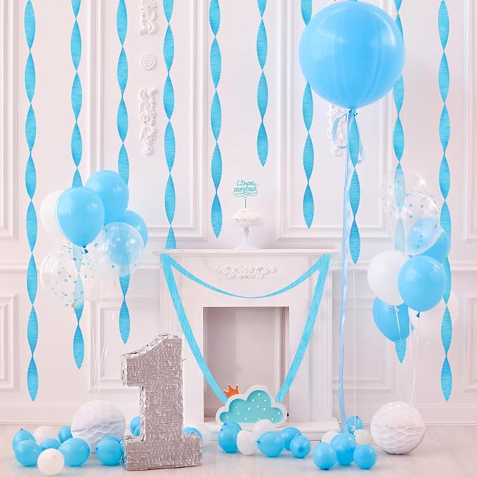 8 Rolls Blue Crepe Paper Rolls Party Paper Streamers Easter Party DIY Photo Booth Backdrop for Winter Birthday Baby Shower Wedding Party Decorations（Total 656ft, 1.8Inch x 82Ft/Roll）