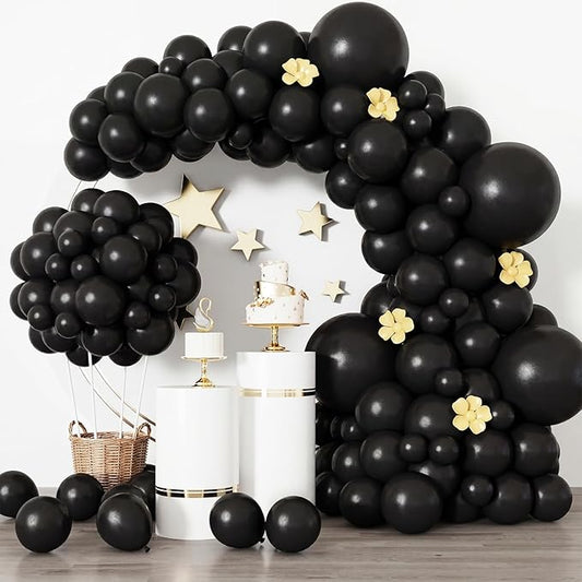 RUBFAC Black Balloon Arch Kit, 129pcs Different Sizes Pack of 18 12 10 5 Inch Garland, Latex Balloons for Graduation Birthday Party Wedding Casino Gaming Retirement Decorations